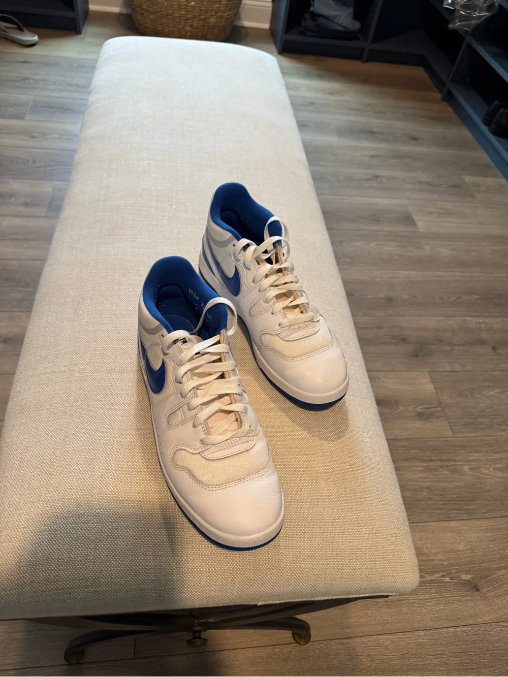 Nike White and Blue Mid-Top Swoosh Sneakers - Picture 3 of 5